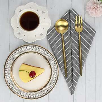 INFEI White Striped Linen Cotton Dinner Cloth Napkins - Set of 12 (17 x 17 inches) - for Events & Ho...