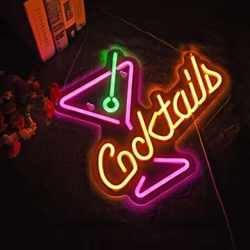 Cocktails Neon Signs Beer Bar Man Cave Club Bedroom LED Dimmable Neon Lights Sign for Office Hotel Pub Cafe Wedding Birthday Party Man Cave Neon Light Art Wall Lights
