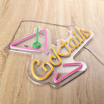 Cocktails Neon Signs Beer Bar Man Cave Club Bedroom LED Dimmable Neon Lights Sign for Office Hotel Pub Cafe Wedding Birthday Party Man Cave Neon Light Art Wall Lights