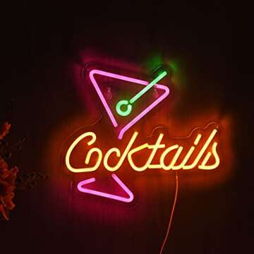 Cocktails Neon Signs Beer Bar Man Cave Club Bedroom LED Dimmable Neon Lights Sign for Office Hotel Pub Cafe Wedding Birthday Party Man Cave Neon Light Art Wall Lights