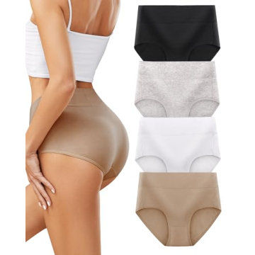 Voenxe Women's High Waisted Cotton Briefs - Comfortable, Stretchy & No Ride Up