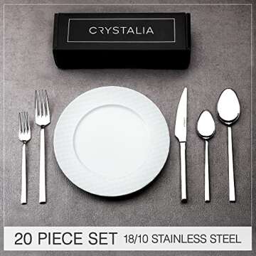 Crystalia 20-Piece Silverware Set, 18/10 Stainless Steel Flatware Set, Stylish Cutlery Set, Function...