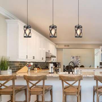 LOG BARN Farmhouse Cage Pendant Light Fixtures, Rustic Industrial Hanging Pendant Lighting with Brus...