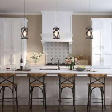 LOG BARN Farmhouse Cage Pendant Light Fixtures, Rustic Industrial Hanging Pendant Lighting with Brushed Finish for Kitchen Island, Foyer, Hallway, Bedroom and Entryway