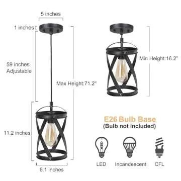 LOG BARN Farmhouse Cage Pendant Light Fixtures, Rustic Industrial Hanging Pendant Lighting with Brushed Finish for Kitchen Island, Foyer, Hallway, Bedroom and Entryway