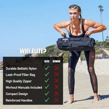 Elite Sports Workout Sandbag for Versatile, Intensive Core Muscles Fitness, Strength Training with Strategic Handle Placement (Unfilled)
