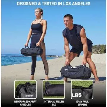 Elite Sports Workout Sandbag for Versatile, Intensive Core Muscles Fitness, Strength Training with Strategic Handle Placement (Unfilled)