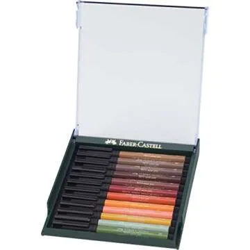 Faber-Castell Art & Graphic Pitt Artist Pen Brush India Ink Pen, Earth Tones, Set Of 12, For Art, Cr...