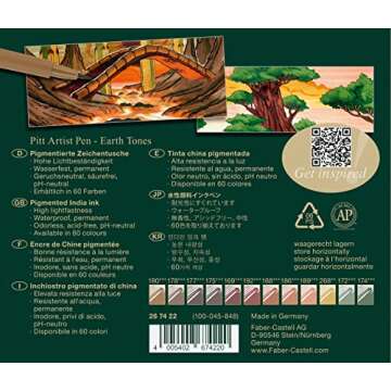 Faber-Castell Art & Graphic Pitt Artist Pen Brush India Ink Pen, Earth Tones, Set Of 12, For Art, Craft, Drawing, Sketching, Home, School, University, Colouring