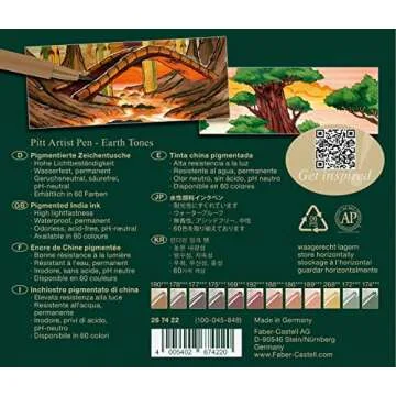 Faber-Castell Art & Graphic Pitt Artist Pen Brush India Ink Pen, Earth Tones, Set Of 12, For Art, Craft, Drawing, Sketching, Home, School, University, Colouring