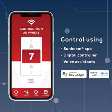 Sunbeam Electric Wi-Fi Connected Loftec Electric Heated Blanket, 10 Heat Settings, 10-Hour Auto Off, Fast Heating, Smart Heating Blanket, Voice & Wired Controller, Night Fog Grey, Queen, 90" x 84"