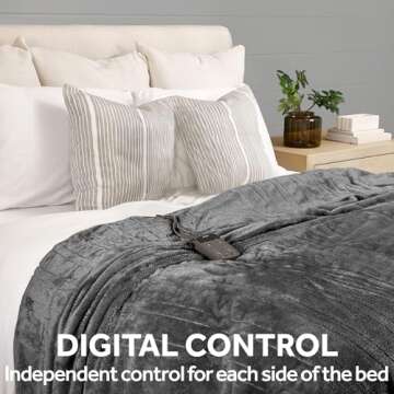 Sunbeam Electric Wi-Fi Connected Loftec Electric Heated Blanket, 10 Heat Settings, 10-Hour Auto Off, Fast Heating, Smart Heating Blanket, Voice & Wired Controller, Night Fog Grey, Queen, 90" x 84"