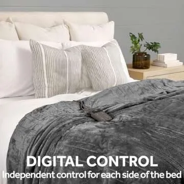 Sunbeam Electric Wi-Fi Connected Loftec Electric Heated Blanket, 10 Heat Settings, 10-Hour Auto Off, Fast Heating, Smart Heating Blanket, Voice & Wired Controller, Night Fog Grey, Queen, 90" x 84"