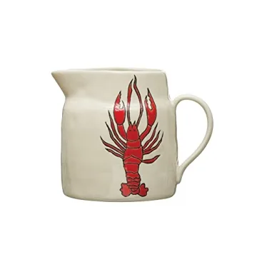 Creative Co-Op Coastal Stoneware Pitcher with Unique Lobster Design, Perfect for Serving and Decor