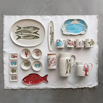 Creative Co-Op Coastal Stoneware Pitcher for Home