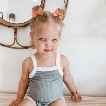 Niceye Baby Hair Clips - 24 Pcs Fully Lined Hair Bow Clips for Fine Hair Cotton Tiny Hair Barrettes for Infants, Toddlers, and Little Girls