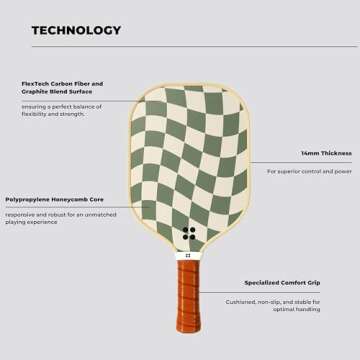 Holbrook Pickleball Paddles - Centre Court Design | Performance Series | Carbon Fiber Pickleball Paddle, Graphite Blend Surface | Polypropylene Honeycomb Core | Cute Pickleball Paddle