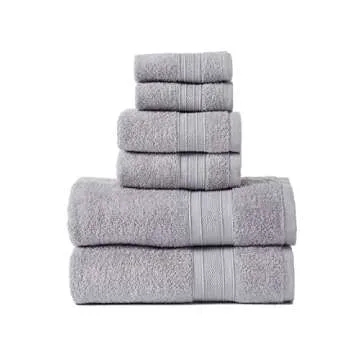 TRIDENT Soft & Plush Luxury Towel Set, 100% Cotton, 2 Bath Towels 2 Hand Towels 2 Washcloths Highly Absorbent Towels for Bathroom, 6 Pieces Silverish Grey Towel Sets