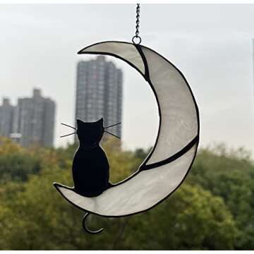 Charming Black Cat Stained Glass Window Suncatcher