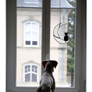 Charming Black Cat Stained Glass Window Suncatcher