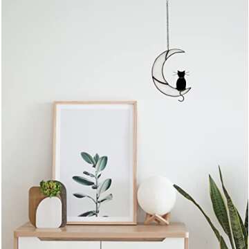 Charming Black Cat Stained Glass Window Suncatcher