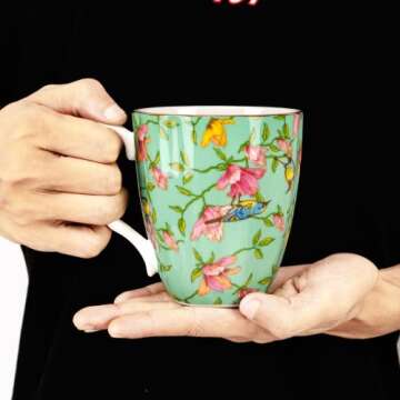 Flora 13oz Bone China Coffee Mugs - Teacups for Valentine's Day, Christmas, Birthdays - Gifts for Women, Friends, Coworkers, Boss