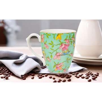 Flora 13oz Bone China Coffee Mugs - Teacups for Valentine's Day, Christmas, Birthdays - Gifts for Women, Friends, Coworkers, Boss