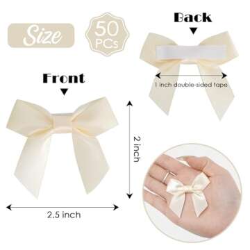 AIMUDI Ivory Satin Ribbon Bows 2" Self Adhesive Satin Bows for Gift Wrapping Premade Satin Bows with...