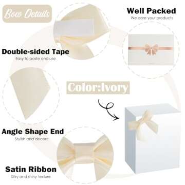 AIMUDI Ivory Satin Ribbon Bows 2" Self Adhesive Satin Bows for Gift Wrapping Premade Satin Bows with Double-Sided Tape for Making Crafts Baby Shower Birthday Party Wedding Decorations, 50 PCs
