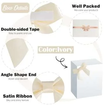 AIMUDI Ivory Satin Ribbon Bows 2" Self Adhesive Satin Bows for Gift Wrapping Premade Satin Bows with Double-Sided Tape for Making Crafts Baby Shower Birthday Party Wedding Decorations, 50 PCs