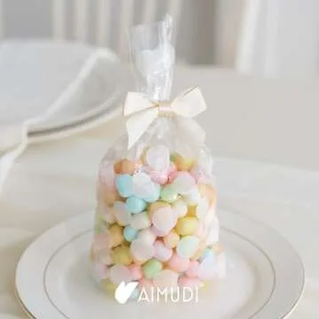 AIMUDI Ivory Satin Ribbon Bows 2" Self Adhesive Satin Bows for Gift Wrapping Premade Satin Bows with Double-Sided Tape for Making Crafts Baby Shower Birthday Party Wedding Decorations, 50 PCs