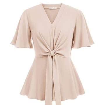 Stylish Khaki Peplum Tops Women V Neck Casual Blouse