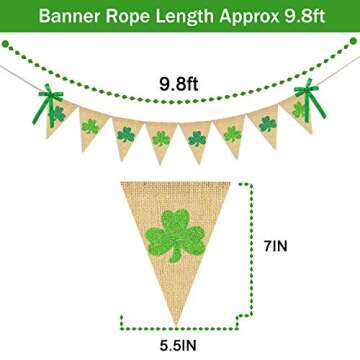 Glitter Shamrock Garland Banner Burlap | Rustic St. Patrick's Day Shamrock Garland | St. Patrick's Day Decorations | Shamrock Clover Garland Banner | Irish Lucky Day Home Outdoor Hanging Decor