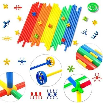 Haninsuze Straw STEM Building Toys 480 pcs Interlocking Plastic Educational Toys Engineering Buildin...