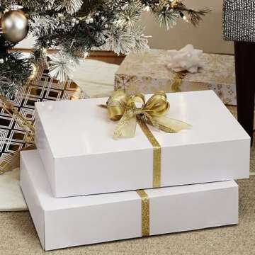 12 White Gift Wrap Boxes with Lids for wrapping Large Clothes and 80 Count Foil Christmas Tag Stickers (Assorted size for wrapping Robes, Sweater, Coat, Shirts and Clothes xmas Holiday Present)