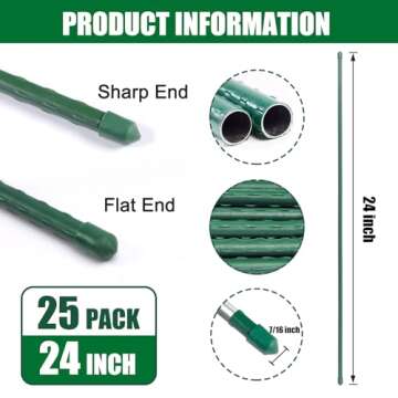 TINGYUAN 24-Inch Garden Stakes - Sturdy Plant Support