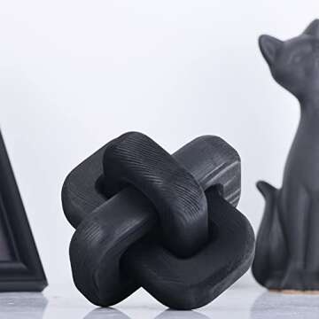 Living Room Decor Wood Knot, 3-Link Wood Chain Link Decor，Desk Fireplace Shelf Decor, Black Home Decorations for Living Room, Farmhouse Coffee Table Decor (Black)