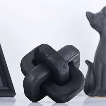 Living Room Decor Wood Knot, 3-Link Wood Chain Link Decor，Desk Fireplace Shelf Decor, Black Home Decorations for Living Room, Farmhouse Coffee Table Decor (Black)