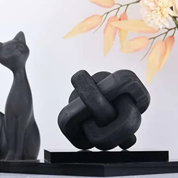 Living Room Decor Wood Knot, 3-Link Wood Chain Link Decor，Desk Fireplace Shelf Decor, Black Home Decorations for Living Room, Farmhouse Coffee Table Decor (Black)