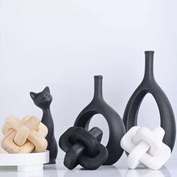 Living Room Decor Wood Knot, 3-Link Wood Chain Link Decor，Desk Fireplace Shelf Decor, Black Home Decorations for Living Room, Farmhouse Coffee Table Decor (Black)