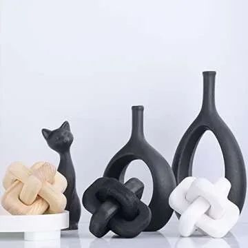 Living Room Decor Wood Knot, 3-Link Wood Chain Link Decor，Desk Fireplace Shelf Decor, Black Home Decorations for Living Room, Farmhouse Coffee Table Decor (Black)