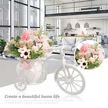 OKENTEN Bicycle Artificial Flower Decor Plant Stand Spring Table Decor Silk Flowers For Home Decor Indoor Bathroom Accessories Flower Arrangement For Table Centerpieces For Dining Room Office Decor(7)