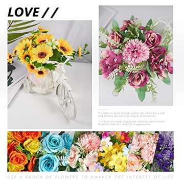 OKENTEN Bicycle Artificial Flower Decor Plant Stand Spring Table Decor Silk Flowers For Home Decor Indoor Bathroom Accessories Flower Arrangement For Table Centerpieces For Dining Room Office Decor(7)