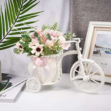 OKENTEN Bicycle Artificial Flower Decor Plant Stand Spring Table Decor Silk Flowers For Home Decor Indoor Bathroom Accessories Flower Arrangement For Table Centerpieces For Dining Room Office Decor(7)