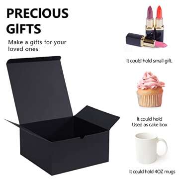 NIGNYA Kraft Gift Boxes with Lid 8x8x4 inches 10 Pack Black Cardboard Paper Gifts Boxes Large Boxes for Presents, Bridesmaid Proposal, Wedding, Birthday