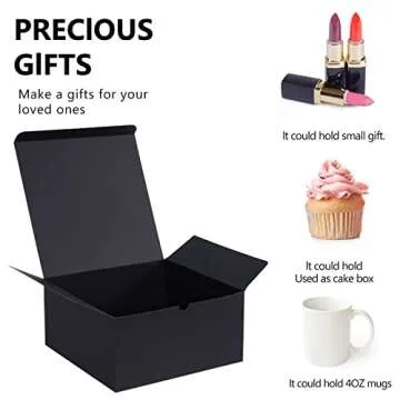 NIGNYA Kraft Gift Boxes with Lid 8x8x4 inches 10 Pack Black Cardboard Paper Gifts Boxes Large Boxes for Presents, Bridesmaid Proposal, Wedding, Birthday