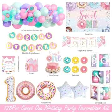 Hombae Sweet One Birthday Party Decorations, Donut 1st Party Decorations, Sweet One Backdrop Balloon...