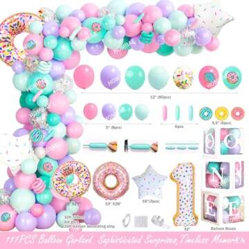 Hombae Sweet One Birthday Party Decorations, Donut 1st Party Decorations, Sweet One Backdrop Balloon Photo Highchair Banner Cake Topper Box Poster Crown for Girls Pastel First Birthday Supplies