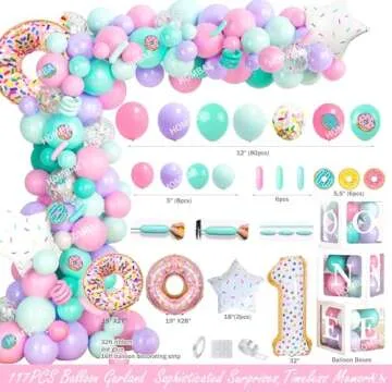 Hombae Sweet One Birthday Party Decorations, Donut 1st Party Decorations, Sweet One Backdrop Balloon Photo Highchair Banner Cake Topper Box Poster Crown for Girls Pastel First Birthday Supplies