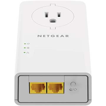 NETGEAR Powerline adapter Kit, 2000 Mbps Wall-plug, 2 Gigabit Ethernet Ports with Passthrough + Extra Outlet (PLP2000-100PAS), White